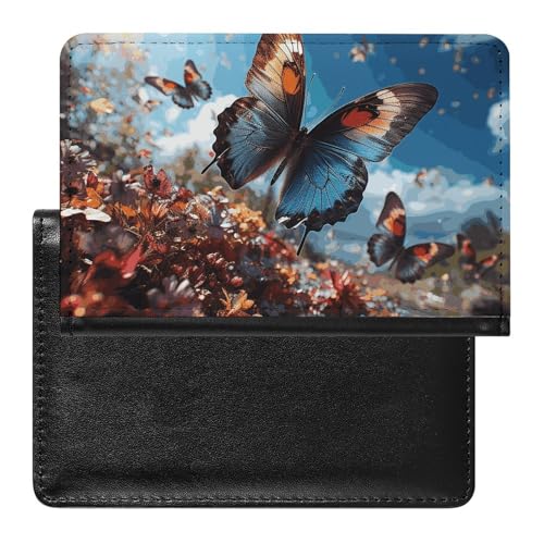 Reisepasshülle Reisezubehör Riesen Pilz Wasserdicht Reisepass Reisebrieftasche mit Kartenfächern für Damen Herren, Bunte Schmetterlinge, Einheitsgröße von HEBVNJF