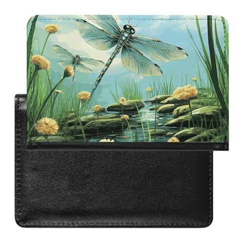 Reisepasshülle Reisezubehör Riesen Pilz Wasserdicht Reisepass Reisebrieftasche mit Kartenfächern für Damen Herren, Libellen im Flug, Einheitsgröße von HEBVNJF