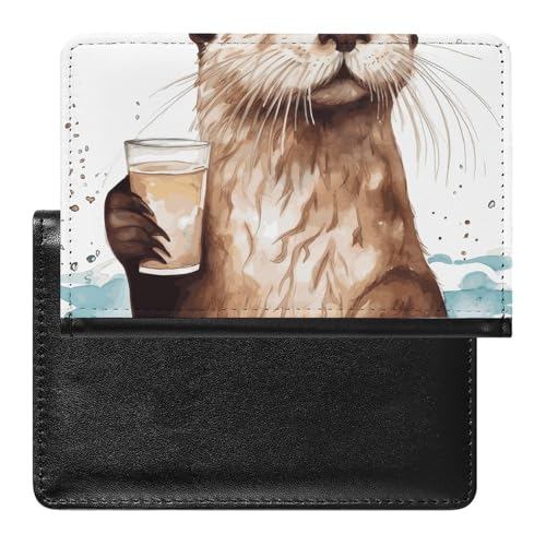 Reisepasshülle Reisezubehör Stapel alter Bücher Wasserdicht Reisepass Reisebrieftasche mit Kartenfächern für Damen Herren, Seeotter, Einheitsgröße von HEBVNJF