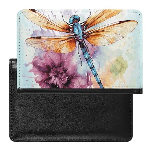 Reisepasshülle Reisezubehör Viele Grüne Kleeblätter Wasserdicht Reisepass Reisebrieftasche mit Kartenfächern für Damen Herren, Libellen-Aquarellmalerei, Einheitsgröße von HEBVNJF