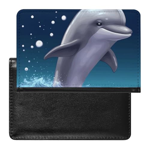 Reisepasshülle Reisezubehör Weißkopfseeadler US-Flagge Bilder Wasserdicht Reisepass Reisebrieftasche mit Kartenfächern für Damen Herren, Süßer Delfin mit Meerestieren, Einheitsgröße von HEBVNJF