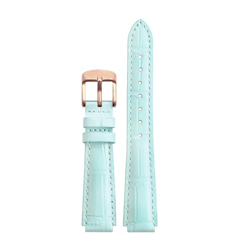 HECHENBAO 18 x 14 mm Uhrenarmband aus echtem Leder, kompatibel mit dem Damen-Armband LTP-2069L aus Rindsleder mit blau-rosa-gelbem Armband, geeignet for den täglichen Gebrauch(Blue-Rosegold) von HECHENBAO