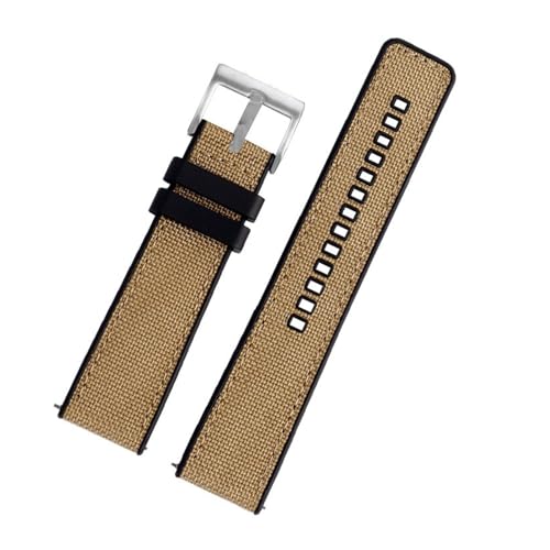 HECHENBAO 20 mm 22 mm 24 mm Nylon-Canvas-Uhrenarmbänder, wasserdichtes Sportarmband for Herren, Business, geeignet for den täglichen Gebrauch(Khaki-silver-clasp,24mm) von HECHENBAO