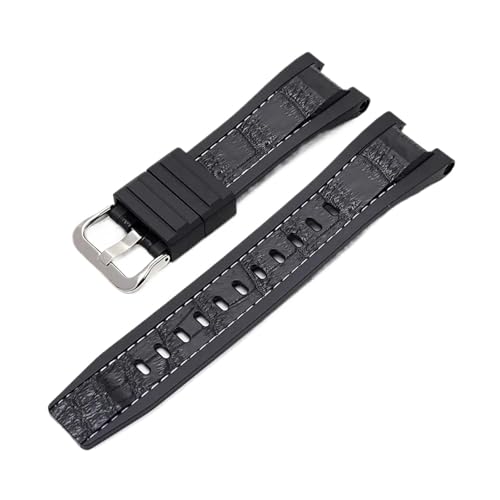 HECHENBAO Armband kompatibel mit GST-B100 GST-W300 GST-W110 GST-S110 Herren-Sport-Uhrenarmband, wasserdicht, konkav, aus Gummi, geeignet for den täglichen Gebrauch(Black white line) von HECHENBAO