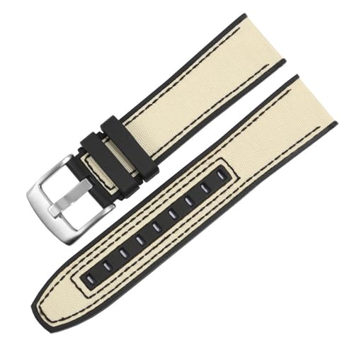 HECHENBAO Gummi-Armband kompatibel mit M038 M005, schwarzes wasserdichtes Uhrenarmband aus Canvas und Nylon, 22 mm, geeignet for den täglichen Gebrauch(Khaki silver) von HECHENBAO