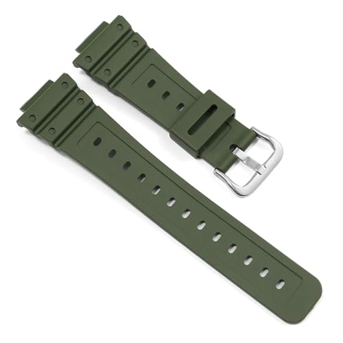HECHENBAO Kompatibel mit der kleinen quadratischen Uhr DW5600 GW-5000 5035 GW-M5610. Konvexes Silikon-Uhrenarmband, geeignet for den täglichen Gebrauch(Army Green - Silver) von HECHENBAO