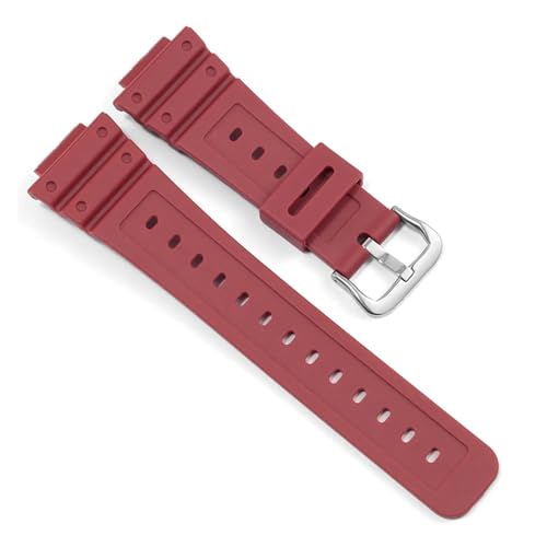 HECHENBAO Kompatibel mit der kleinen quadratischen Uhr DW5600 GW-5000 5035 GW-M5610. Konvexes Silikon-Uhrenarmband, geeignet for den täglichen Gebrauch(Red - Silver) von HECHENBAO