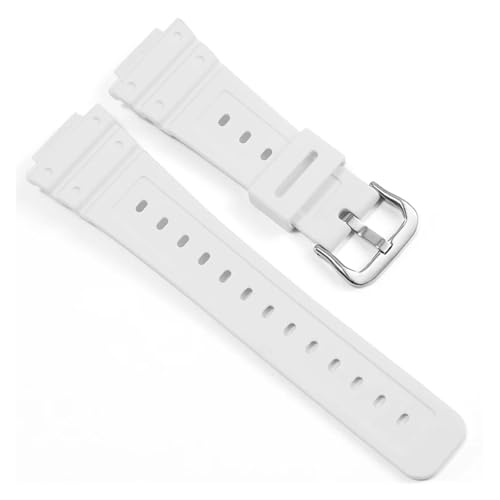 HECHENBAO Kompatibel mit der kleinen quadratischen Uhr DW5600 GW-5000 5035 GW-M5610. Konvexes Silikon-Uhrenarmband, geeignet for den täglichen Gebrauch(White - Silver) von HECHENBAO