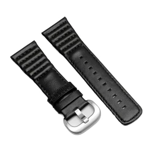 Lederarmband, 28 mm, Schwarz mit weiß-blau-rot-orangefarbenem Linienarmband, kompatibel mit mechanischer Herrenuhr V3 P3 M3, geeignet for den täglichen Gebrauch(Black silver) von HECHENBAO