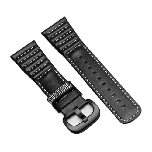 HECHENBAO Lederarmband, 28 mm, Schwarz mit weiß-blau-rot-orangefarbenem Linienarmband, kompatibel mit mechanischer Herrenuhr V3 P3 M3, geeignet for den täglichen Gebrauch(Black white black) von HECHENBAO