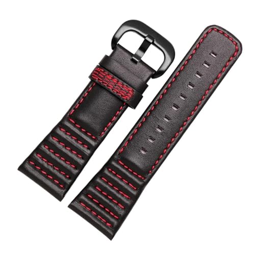 Lederarmband, kompatibel mit mechanischer Uhr V3/01/P3C/02/M2, schwarzes Rindslederarmband, 28 mm, geeignet for den täglichen Gebrauch(Black red A) von HECHENBAO