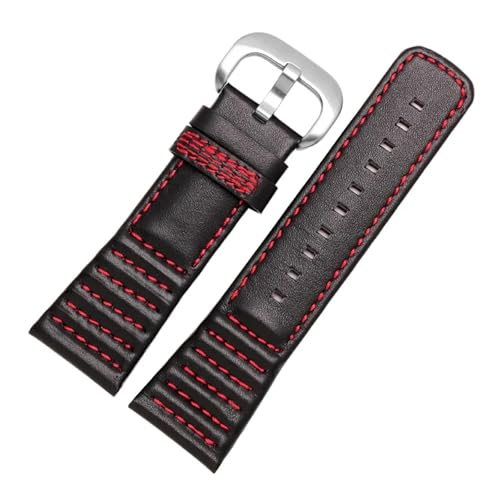 Lederarmband, kompatibel mit mechanischer Uhr V3/01/P3C/02/M2, schwarzes Rindslederarmband, 28 mm, geeignet for den täglichen Gebrauch(Black red B) von HECHENBAO