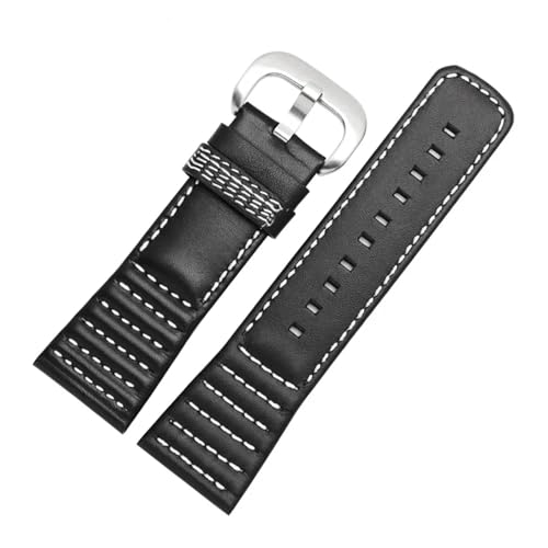 HECHENBAO Lederarmband, kompatibel mit mechanischer Uhr V3/01/P3C/02/M2, schwarzes Rindslederarmband, 28 mm, geeignet for den täglichen Gebrauch(Black white B) von HECHENBAO