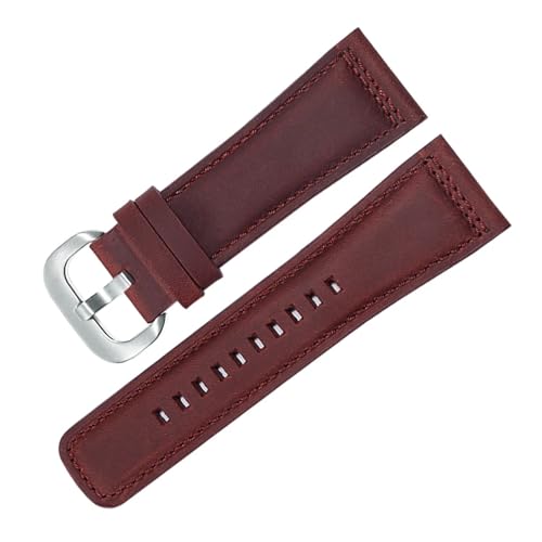 HECHENBAO Uhrenarmband aus mattiertem Leder, kompatibel mit dem Armband der M2 Q2 P3-Serie, 28 mm, geeignet for den täglichen Gebrauch(Brick red Silver) von HECHENBAO