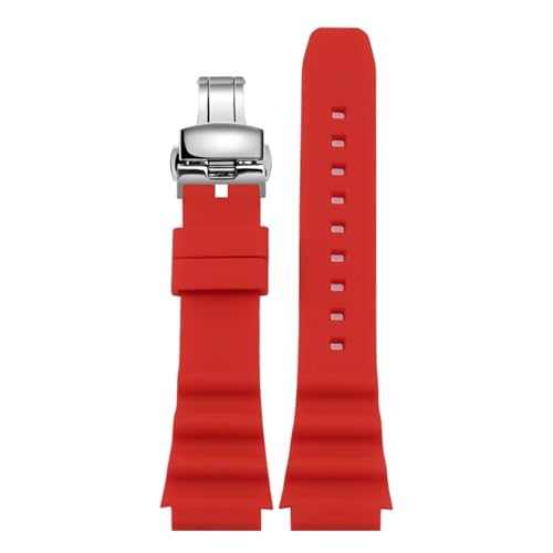 HECHENBAO Uhrenarmband kompatibel mit Nr. 5 SRP601J1 SRP599J1 SRP605J2 Silikonkautschukband, geeignet for den täglichen Gebrauch(Red-Silver B,20mm) von HECHENBAO