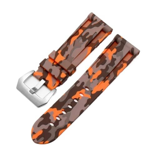 HECHENBAO Universelles Uhrenarmband aus Kautschuk mit gerader Schnittstelle, Camouflage-Muster, 22/24 mm, geeignet for den täglichen Gebrauch(Camo orange Silver,24mm) von HECHENBAO