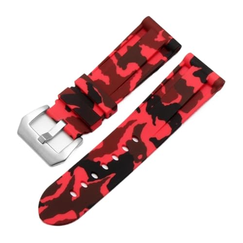 HECHENBAO Universelles Uhrenarmband aus Kautschuk mit gerader Schnittstelle, Camouflage-Muster, 22/24 mm, geeignet for den täglichen Gebrauch(Camo red Silver,24mm) von HECHENBAO