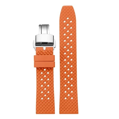 HECHENBAO Universelles wasserdichtes und atmungsaktives Fluorkautschuk-Uhrenarmband, verschiedene 19 mm, geeignet for den täglichen Gebrauch(Orange Silver A) von HECHENBAO