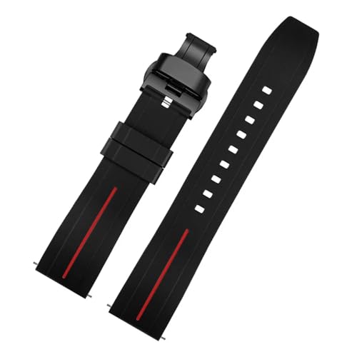 HECHENBAO Wasserdichtes Silikonarmband aus Gummi for Herren und Damen, 20-22 mm, geeignet for den täglichen Gebrauch(Red line-black B,22mm) von HECHENBAO