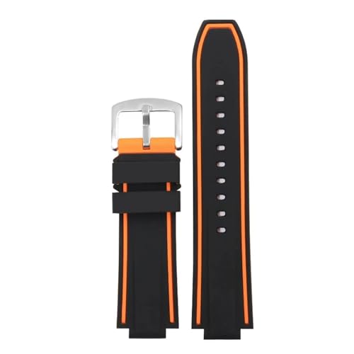 Silikonarmband, kompatibel mit GSTB200/B400/Steel Heart ECB-10-Serie, konvexe Schnittstelle, Gummi-Uhrenkette, 24,14/24,16 mm, geeignet for den täglichen Gebrauch(Orange back Silver,24-16mm) von HECHENBAO