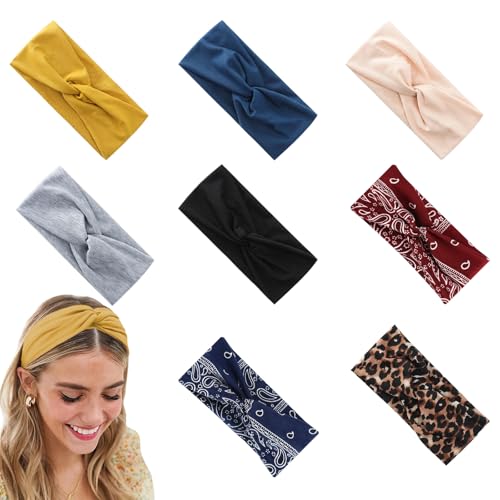 HECHKJ 8 Stück Haarband Breit, Atmungsaktive Schweißableitende Haarbänder für Damen, Weiche Haarbänder Frauen, Haarband mit Elastizität für Laufen, Outdoor-Sportarten, Yoga und Tanz von HECHKJ