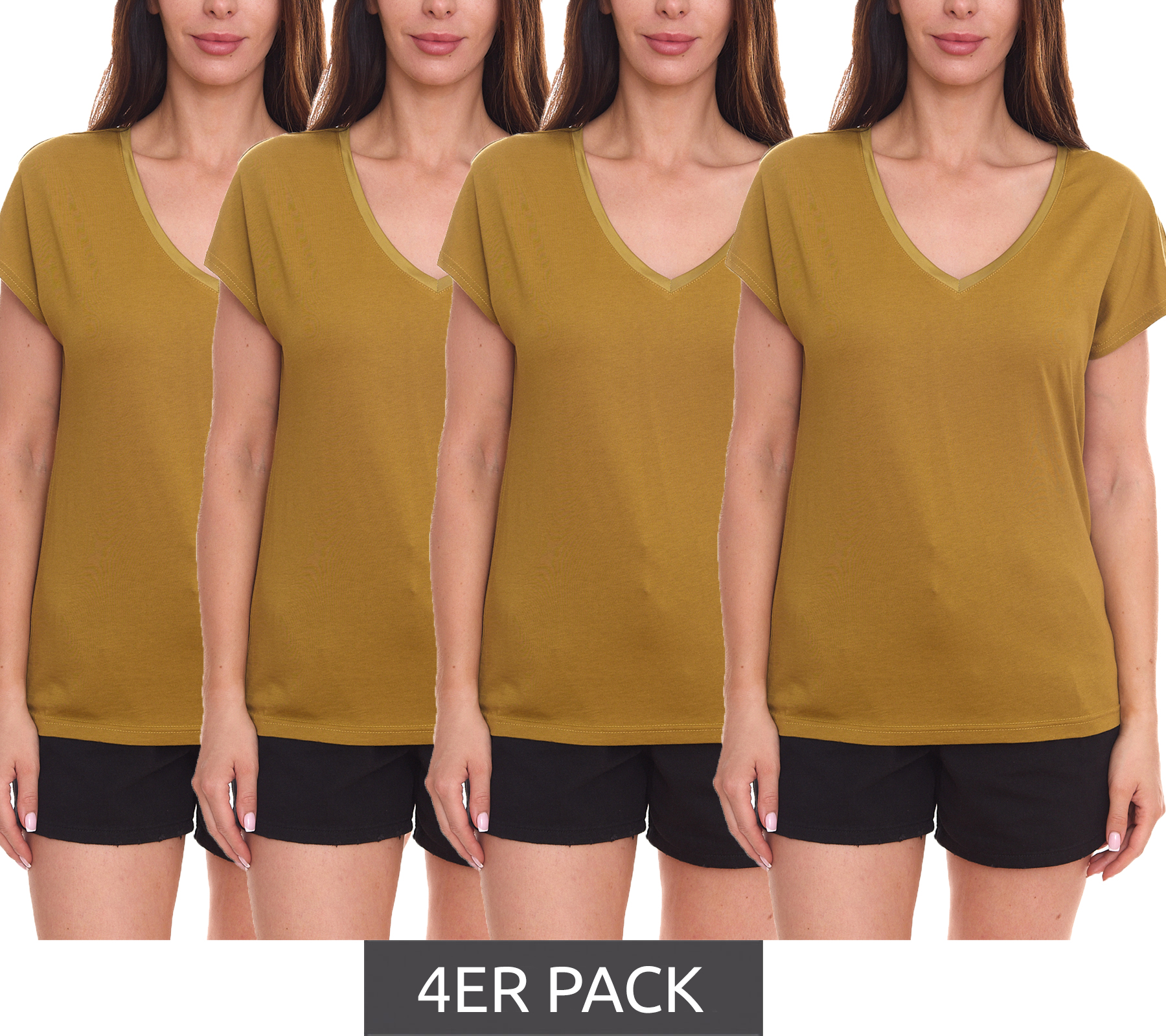 4er Pack HECHTER PARIS Damen T-Shirt Basic-Shirt mit V-Ausschnitt Kurzarm-Shirt 33919325 Grün von HECHTER PARIS