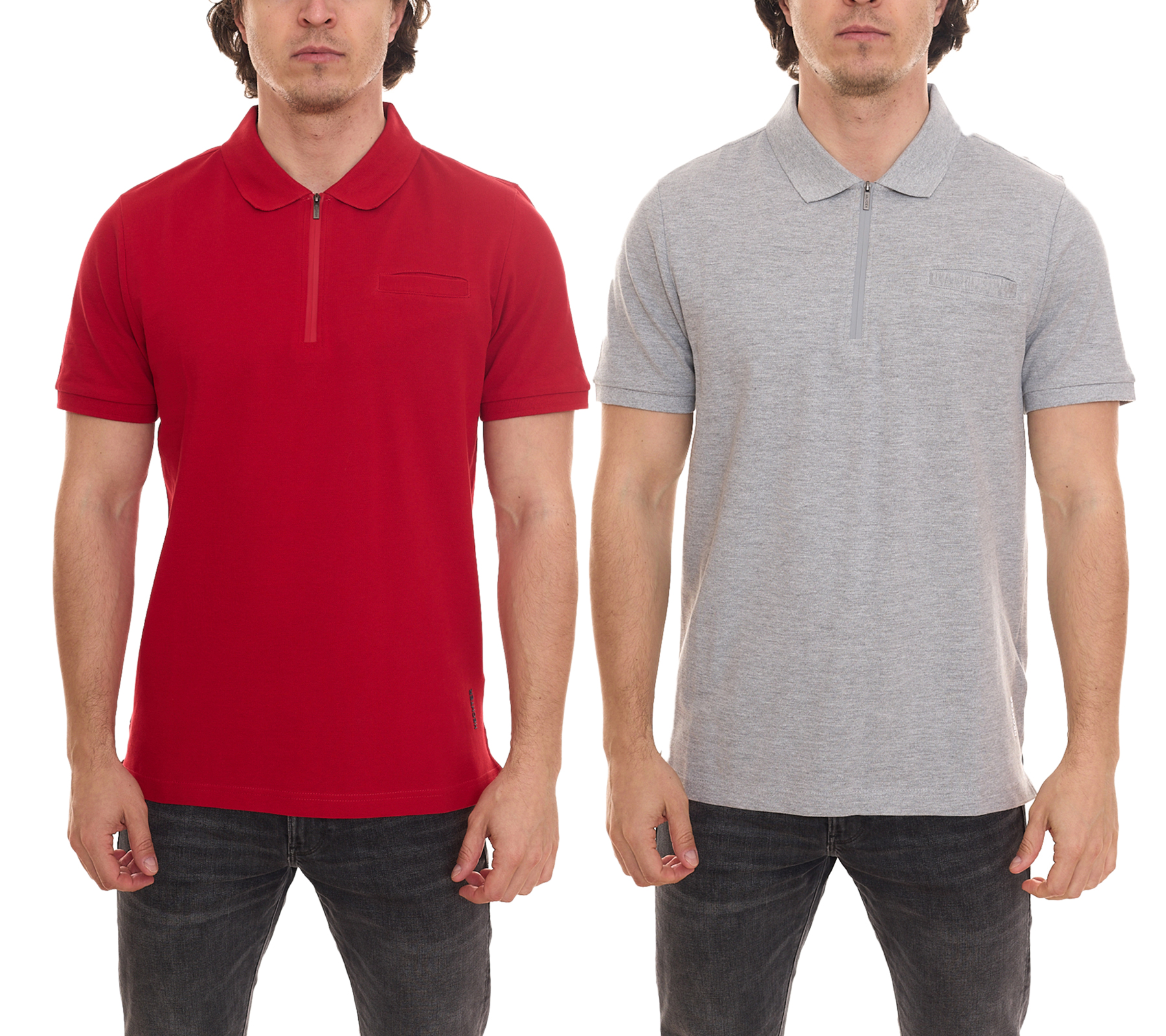 HECHTER PARIS Herren Polo-Shirt mit Reißverschluss Baumwoll-Shirt Polo-Hemd Kurzarm-Hemd Rot oder Grau von HECHTER PARIS