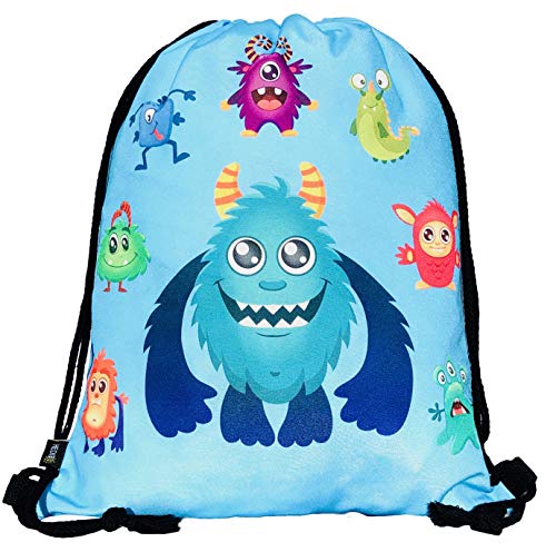 HECKBO Kinder Turnbeutel Monster - 40x32cm - Sportkleidung Trinkflasche - Kindergarten, Schule, Stoffbeutel Kita - Rucksack, Tasche, Sportrucksack, Sportbeutel Junge Mädchen von HECKBO