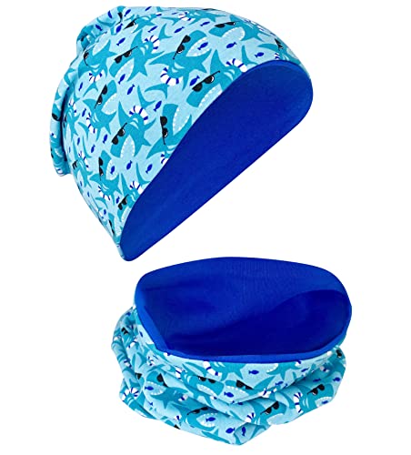 HECKBO Kinder Beanie Mütze & Schal Schlauchschal Set 2-8 Jahre - Mädchen Jungen Junge - 95% Baumwolle - Herbst Frühling Winter von HECKBO