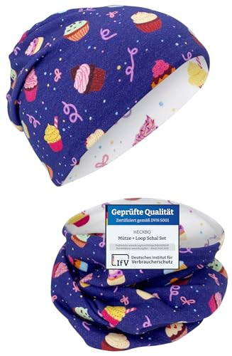 HECKBO Loop Schal & Beanie Kinder Set - Cookies Design - Frühling Herbst - Baumwolle atmungsaktiv - Einheitsgröße von HECKBO