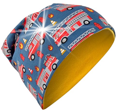 HECKBO 360° Reflektor Kinder Beanie Mütze - Jersey innen für Übergangszeit - Feuerwehr von HECKBO