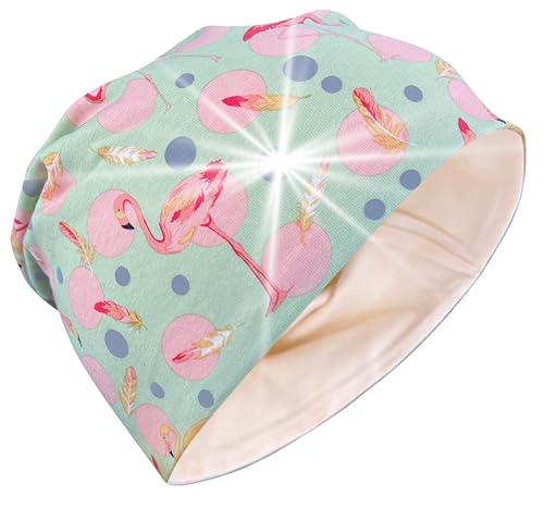 HECKBO 360° Reflektor Kinder Beanie Mütze - Jersey innen für Übergangszeit - Flamingo Flamingos von HECKBO
