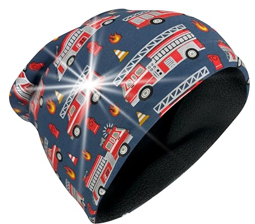 HECKBO 360° Reflektor Kinder Beanie Mütze - Vlies Stoff innen für Winter - Feuerwehr Firefighter von HECKBO