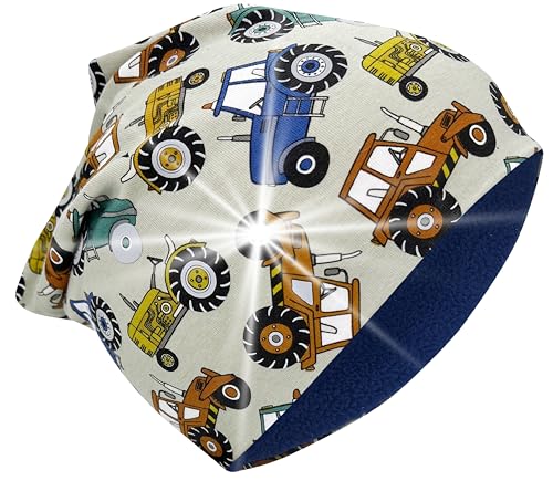 HECKBO 360° Reflektor Kinder Beanie Mütze - Vlies Stoff innen für Winter - Traktor von HECKBO