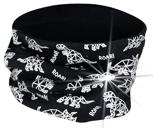 HECKBO 360° Reflektor Kinder Loop Schal - Vlies Stoff innen für Winter - Dinosaurier von HECKBO