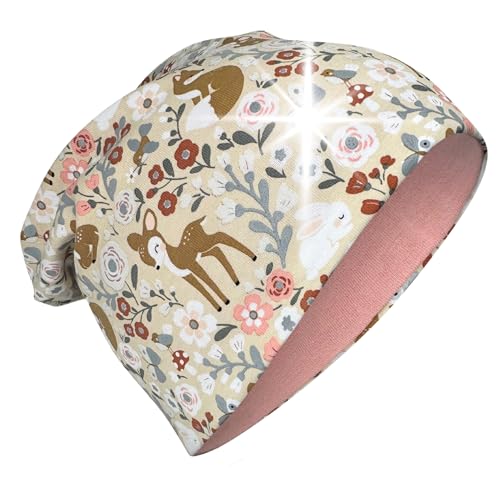 HECKBO 360° Reflektor Kinder Mütze oder Loop Schal - 95% Baumwolle - weiches & pflegeleichtes Stretch-Material - Beanie Frühling Herbst Winter (Beanie Übergangszeit - Jersey innen, Waldtiere) von HECKBO