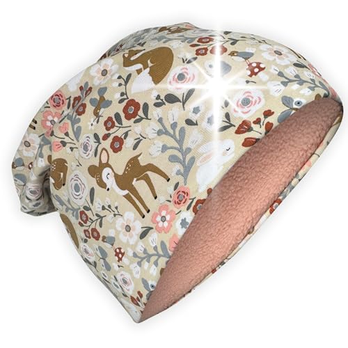 HECKBO 360° Reflektor Kinder Mütze oder Loop Schal - 95% Baumwolle - weiches & pflegeleichtes Stretch-Material - Beanie Frühling Herbst Winter (Beanie Winter - Vlies innen, Waldtiere) von HECKBO
