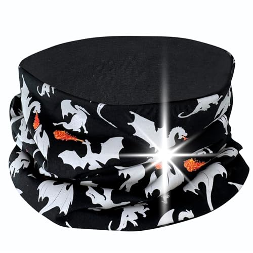 HECKBO 360° Reflektor Kinder Mütze oder Loop Schal - 95% Baumwolle - weiches & pflegeleichtes Stretch-Material - Beanie Frühling Herbst Winter (Loop Übergangszeit - Jersey innen, Drachen) von HECKBO