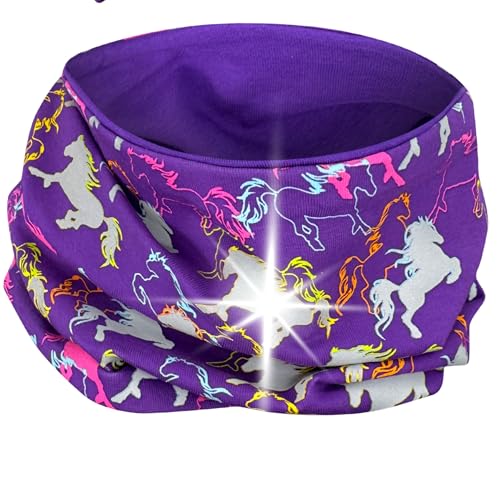 HECKBO 360° Reflektor Kinder Mütze oder Loop Schal - 95% Baumwolle - weiches & pflegeleichtes Stretch-Material - Beanie Frühling Herbst Winter (Loop Übergangszeit - Jersey innen, Pferd) von HECKBO