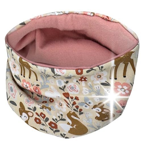 HECKBO 360° Reflektor Kinder Mütze oder Loop Schal - 95% Baumwolle - weiches & pflegeleichtes Stretch-Material - Beanie Frühling Herbst Winter (Loop Übergangszeit - Jersey innen, Waldtiere) von HECKBO