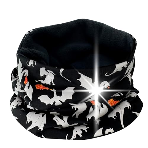 HECKBO 360° Reflektor Kinder Mütze oder Loop Schal - 95% Baumwolle - weiches & pflegeleichtes Stretch-Material - Beanie Frühling Herbst Winter (Loop Winter - Vlies innen, Drachen) von HECKBO