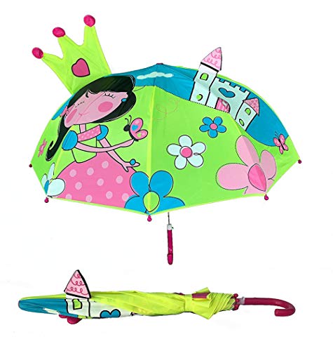 HECKBO Kinder Regenschirm Stockschirm Prinzessin Motiv mit 3D Krone und Turm- Umbrella Jungen Mädchen- Kindergarten und Schule Zubehör- zur Einschulung für die Schultüte als kleine Aufmerksamkeit von HECKBO