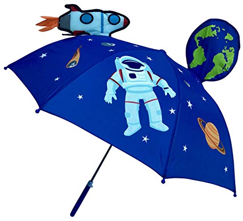 HECKBO Kinder Regenschirm Stockschirm Weltraum Motiv mit 3D Rakete und Erde- Umbrella Jungen Mädchen - Kindergarten und Schule Zubehör- zur Einschulung für die Schultüte als kleine Aufmerksamkeit von HECKBO