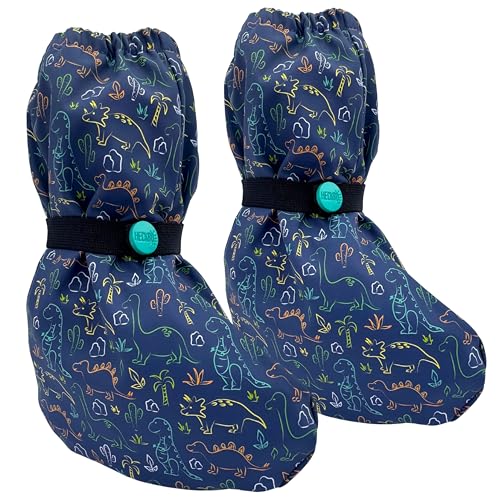 HECKBO Baby Regenfüßlinge mit Vlies-Flutter Regen Schuhüberzieher 3-18 Monate - Dinosaurier - wasserdicht Vlies Futter Überziehschuhe Überzug Outdoor Sommer Matschschuhe krabbel überzieher von HECKBO