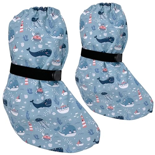 HECKBO Baby Regenfüßlinge Meerestiere Fisch ohne Vlies Regen Schuhüberzieher Regen Schuhüberzieher - 3-18 Monate - Überziehschuhe Krabbelschuhe von HECKBO