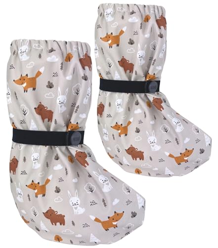 HECKBO Baby Regenfüßlinge ohne Vlies Waldtiere Füßlinge Regen Schuhüberzieher Regen Schuhüberzieher 3-18 Monate - wasserdicht Krabbelschuhe Überzug Outdoor Schuhe Matschschuhe von HECKBO