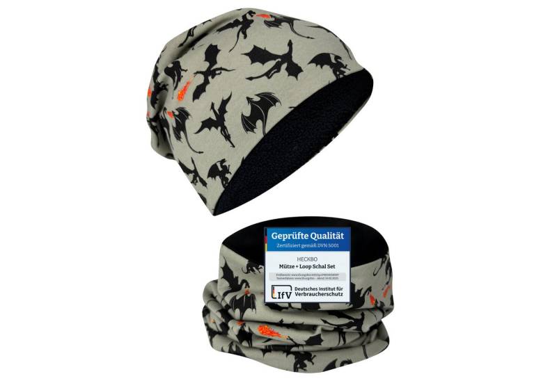 HECKBO Beanie HECKBO Kinder Mädchen Jungen Beanie Mütze & Loop-Schal Set von HECKBO