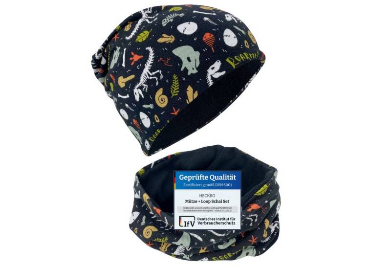 HECKBO Beanie HECKBO Kinder Mädchen Jungen Beanie Mütze & Loop-Schal Set von HECKBO