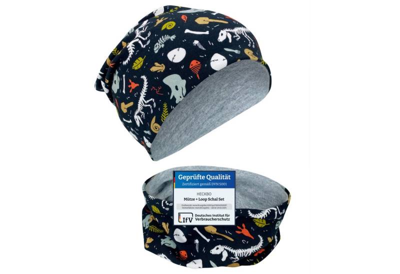 HECKBO Beanie HECKBO Kinder Mädchen Jungen Beanie Mütze & Loop-Schal Set von HECKBO