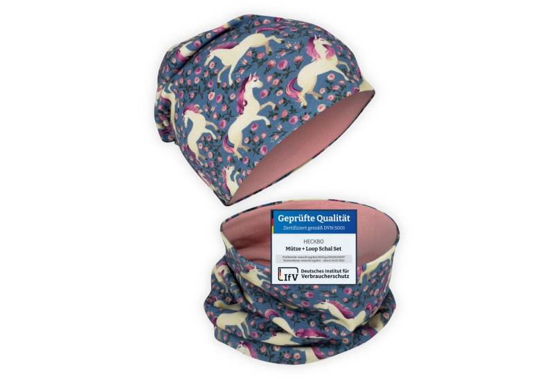 HECKBO Beanie HECKBO Kinder Mädchen Jungen Beanie Mütze & Loop-Schal Set von HECKBO